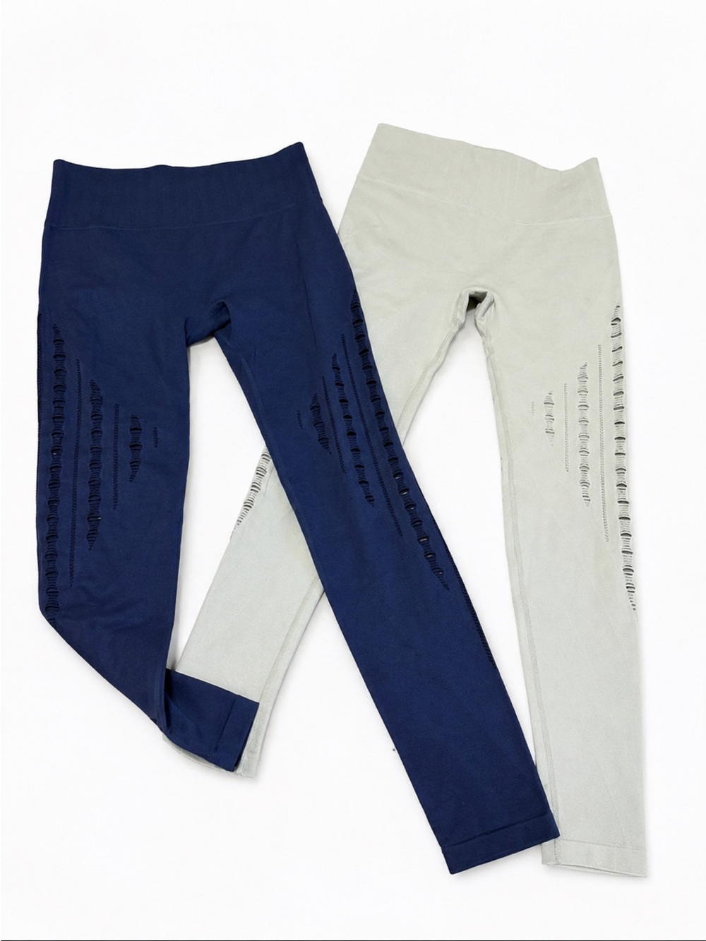 Savvi Active Leggings with Side Cutout Detail - Navy and Light Sage size small